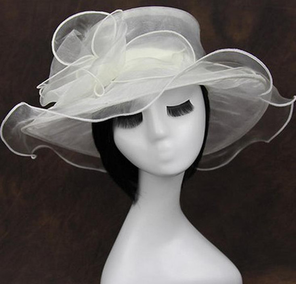 Women vintage Net yarn Wide Brim Hat fashion lady sheer flower sunhat sexy party wedding top hat cap gift