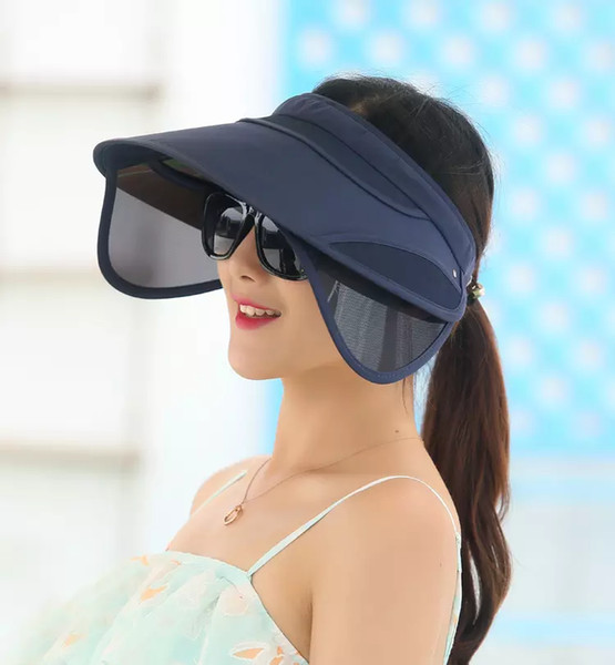 Wholesale- 2018 New Retractable Visor Female Summer Sun Empty Top Hat Riding Outdoor Sports Cap UV Sun Hat Woman Beach Hat Fishing Cap