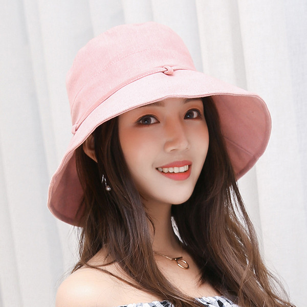 6 Colors Lady Women Summer Beach Hats - Wide Brim Fisherman Hat Women Fashion Cotton Linen Plain Bucket Hat