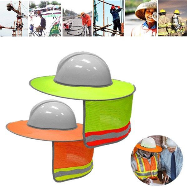 Yellow Orange Hat Outdoor Construction Safety Hard Hat Sun Shade Neck Shield Reflective Stripe Protective Helmets Shield