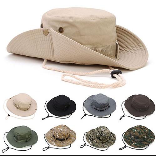 New Fisherman Hat Unisex Adjustable Cap Solid Wide Brim Hats Sun Protection Jungle Hat Brown Tactical Cap K124
