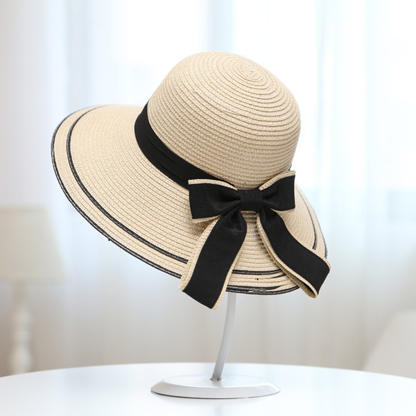 New outdoor travel sunscreen hat, bow tie, folding beach, big hat