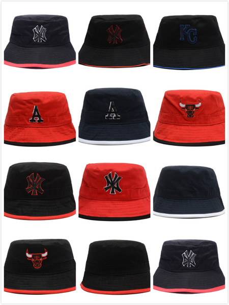 2018 Baseball Team Logo Embroidery Travel Fisherman Leisure Bucket Hats for Men and Women Flat Top Wide Brim Cap For Outdoor sport
