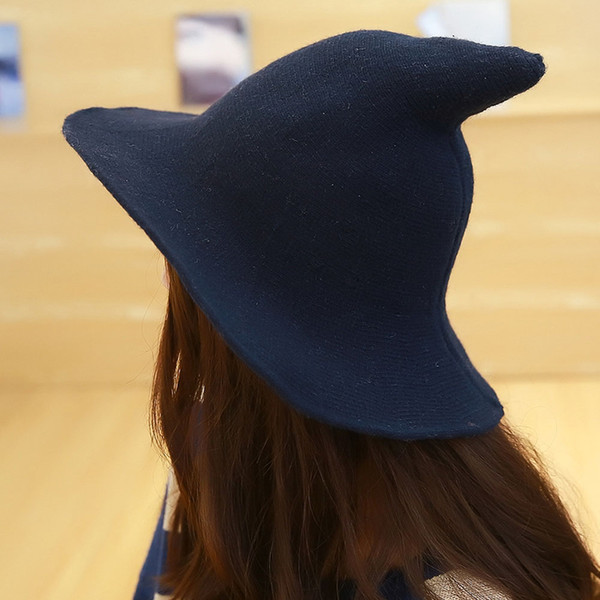 Women Pointed Autumn Winter All- Christmas Witch Wide Brim Solid Halloween Festival Party Cap Hat
