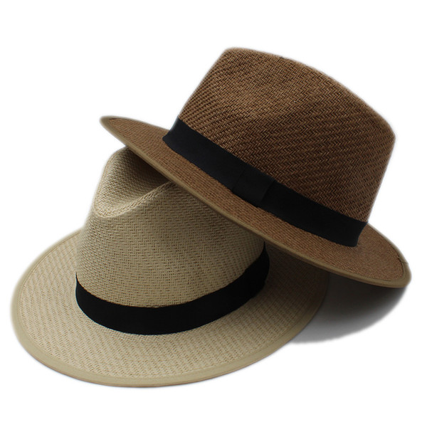 Summer Women Men Wide Brim Toquilla Straw Panama Sun Hat For Elegant Lady Gentleman Gangster Trilby Fedora Beach Dad Cap