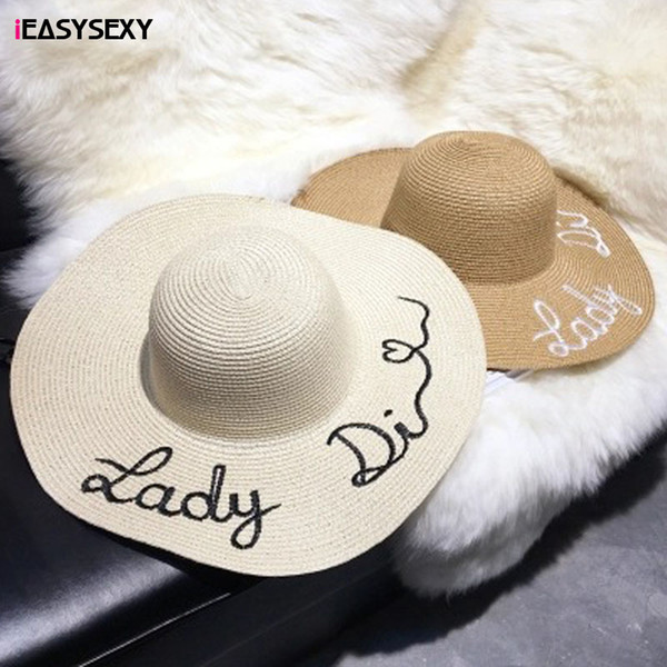 Wholesale- iEASYSEXY Brand 2017 Korean Style Summer Sunscreen Sunshade Straw Cap Fashion Women Adult Casual Letter Embroidery Beach Hat