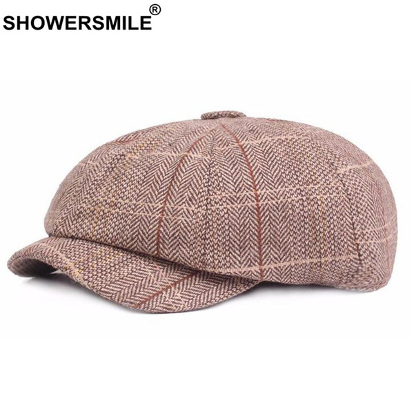 wholesale Khaki Newsboy Caps Women Striped Classic Beret Hat Men British Style Elastic Painter Cap Vintage Casual Duckbill Hat