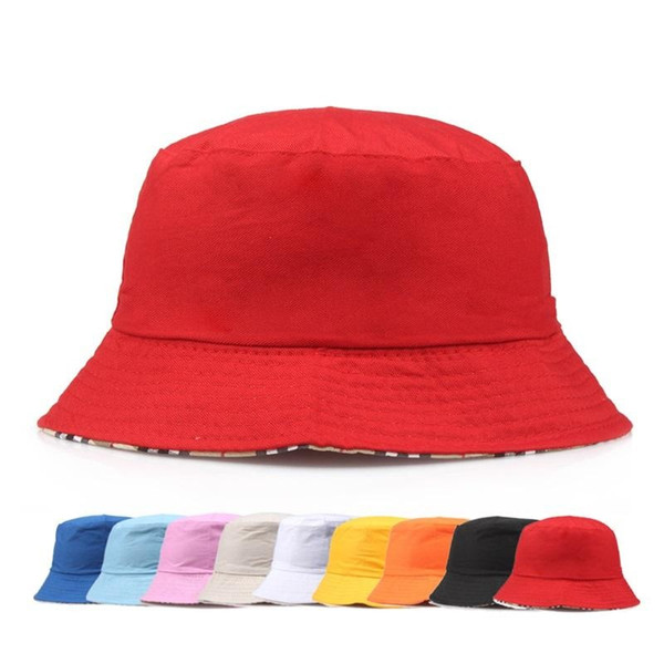 Women Men Solid color Cotton Caps Bucket Hat Fisherman Flat Top Wide Brim Summer Cap Hunting Hat leisure hats