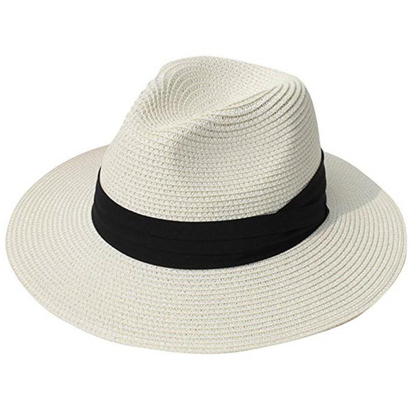 Women Wide Brim Straw Panama Roll up Hat Beach Sun Hat UPF50+