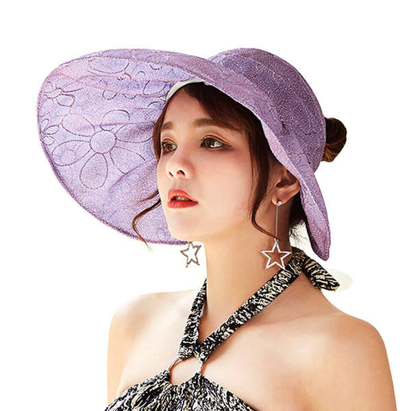 Summer Sun Hats For Women Wide Brim Sun Hat Female Sunscreen Beach Caps Chapeu Outdoor Visors Anti-UV Protection Caps Lady Topee