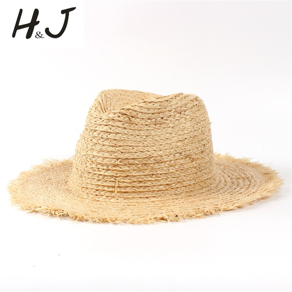 100% Raffia Straw Summer Women Beach Sun Hat With Tassel Floppy Wide Brim Panama Sunbonnet For Elegant Lady