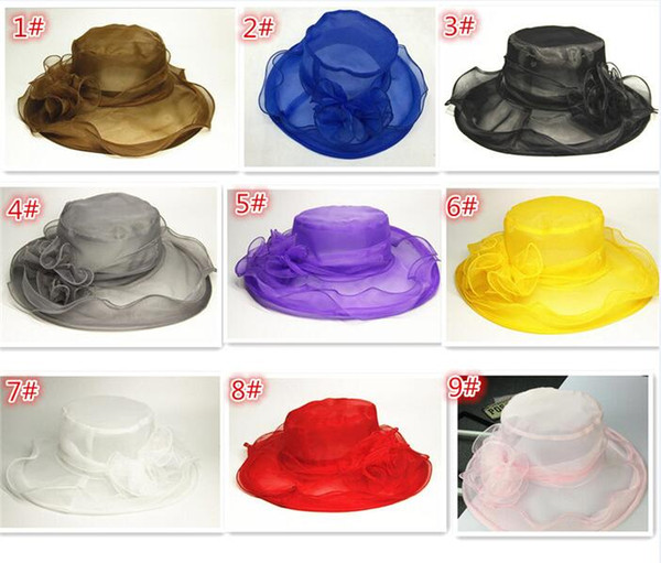 300pcs HOT sale 9 Color Fashion Designer Women Church Hats Kentucky Derby Organza Ladies Hat Female Summer Caps D816