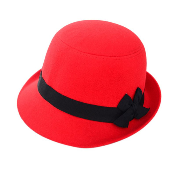 Wholesales Women Bowknot Beach Retro Felt Faux Woolen Fedora Hats Bowler Caps