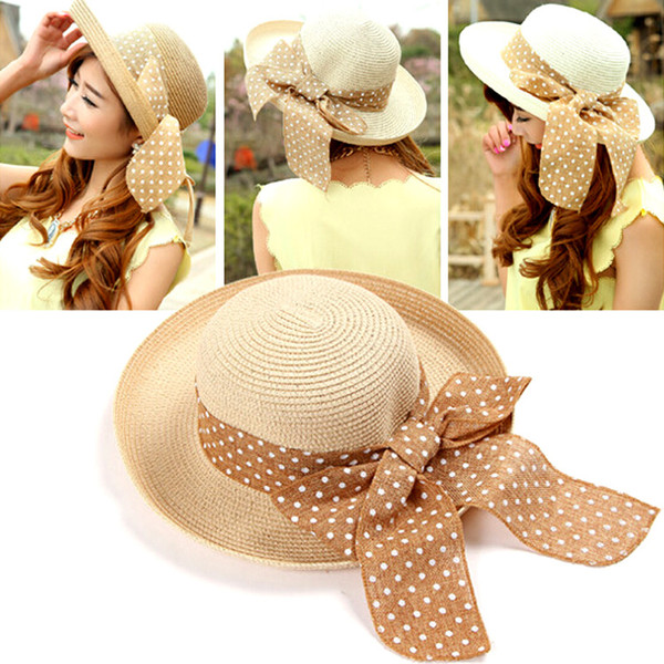 New Fashion Summer Casual Women Ladies Wide Brim Beach Sun Hat Elegant Straw Floppy Bohemia Cap For Women Dating Cheap
