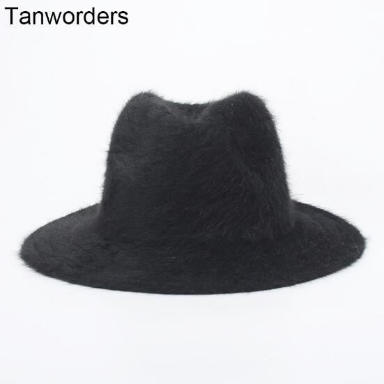 2019 Ladies Hat Joker Black Fashion Fleece Jazz Hats Fur Hats Outing Photo Wide Brim Hat