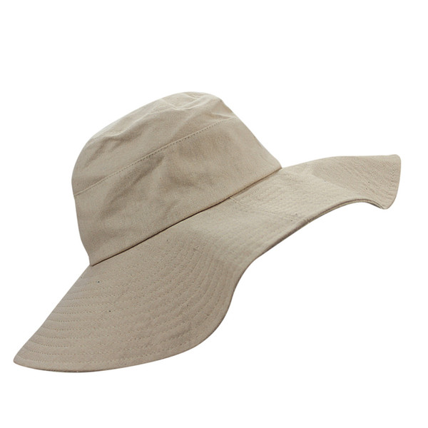 Womens Summer Beach Cotton Solid Folding Pleated Wide Large Big Brim Sun UV Floppy Boonie Bucket Hat Cap