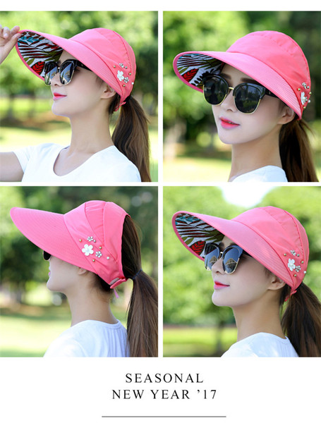 Hot female summer casual travel UV protection hat women outdoor sport floral Cap multifunction breathable foldable sun protection sunhat 01