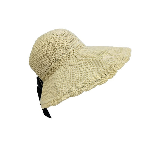Bow big eave beach spring and summer sun block hat new lafite straw hat ladies holiday beach sun protection topless sun hat woman