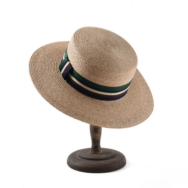 Lafite Straw Hat Striped Wide Brim Hats Flat Top Hat Sun Hat Outdoor Beach Sun Hats