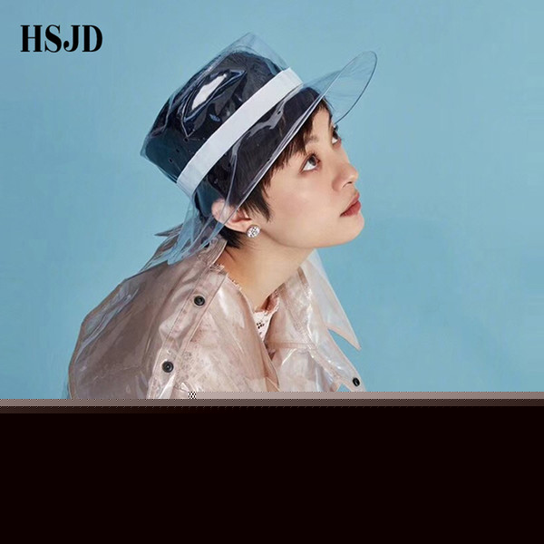 2018 New Fashion PVC Big Brim Sun Hats Women Visor Cap Transparent Visor Purple Blue Yellow Plastic Hat Ladies Top Star Caps