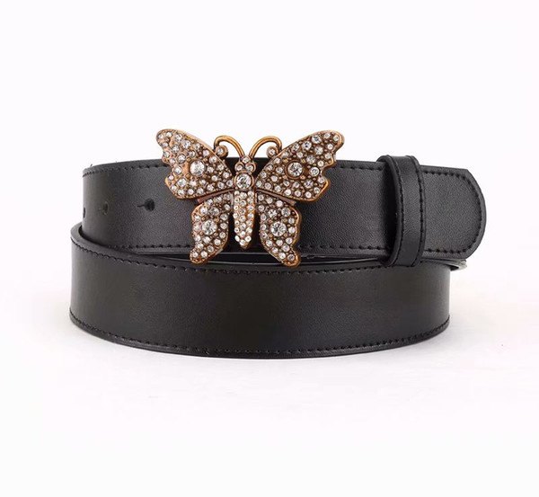 Unique Butterfly Crystal Buckle Black belt, tall, aggressive, fashionable, generous belt, Jeans Belt