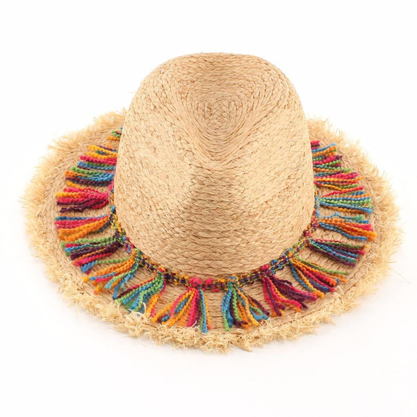 Women Summer Tassel Sun Hats Ladies Natural Raffia Beach Straw Hat Panama Fedoras Capeline Chapeaux Femme