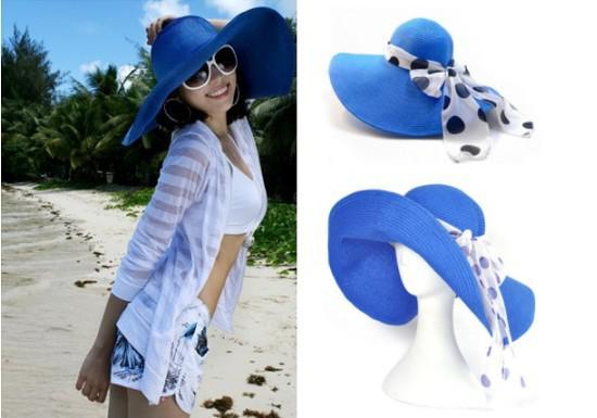 14color Womens Beach Sun cap Straw hats Wide Large Brim Summer hats 10pcs