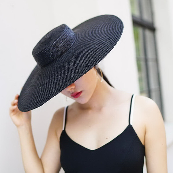 Wide Brim Hat Sun Hats for Women 2018 New Fashion Black Straw Beach Hat for Ladies Top Quality Boater 681055