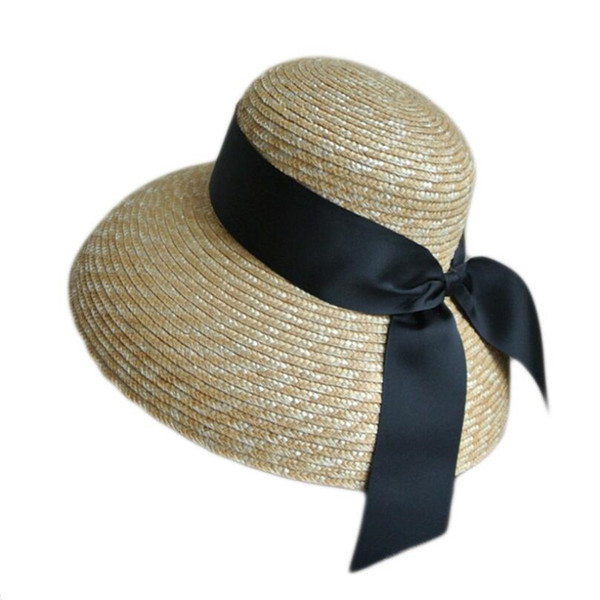 Retro Campaniform Oversize Sunscreen Hats Fashion Bow Knot Formal Women Brand Hats Outdoor Personality Straw Lady Hat