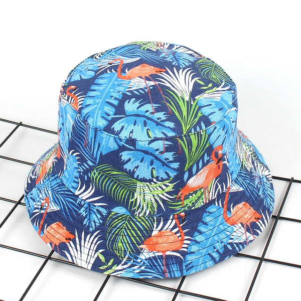 2016 New flamingos Strip Print Women Bucket Hat Spring Summer Sun Hat Round Brim Canvas Cap Sunbonnet Beabie Headwear