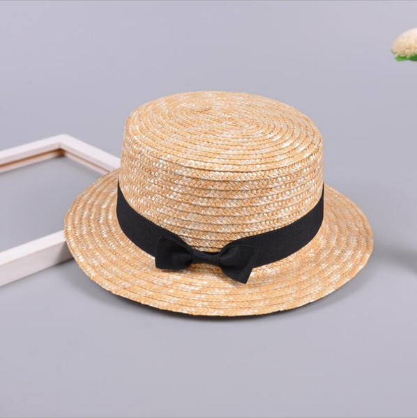 Girls Straw Bowknot Beach Hat cute Sunshade Gangster Cap casual hat colorful types outdoor travel Female Ribbon Round Flat Top QQA371