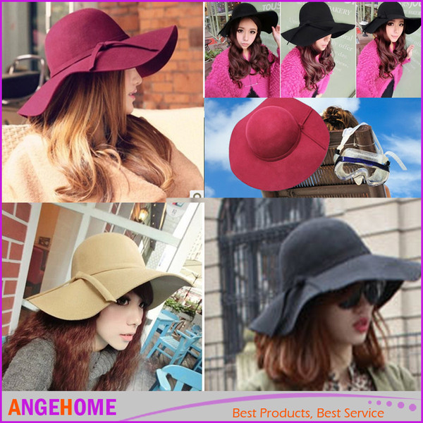 Fascinator Hats For Women Sun Beach Bowknot Hats Cap Lady Wide Brim Wool Felt Bowler Fedora Hat Floppy Hats For Women Hats