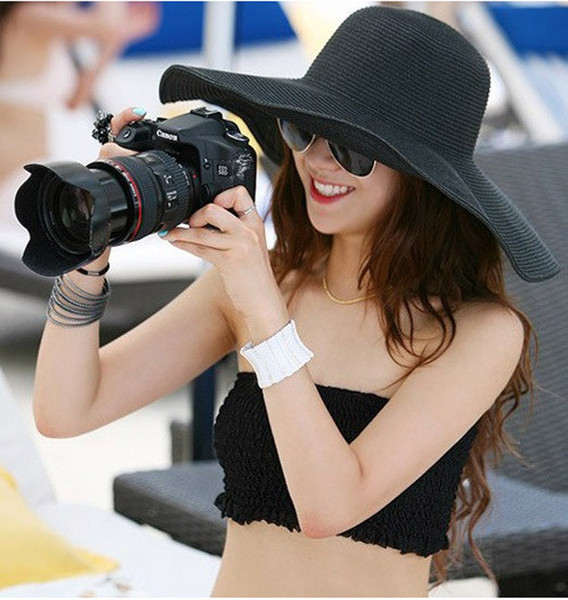 Hot sale 2017 fashion folding empty sun hat for women sun caps summer beach straw hats multicolor Beach Cap Free shipping