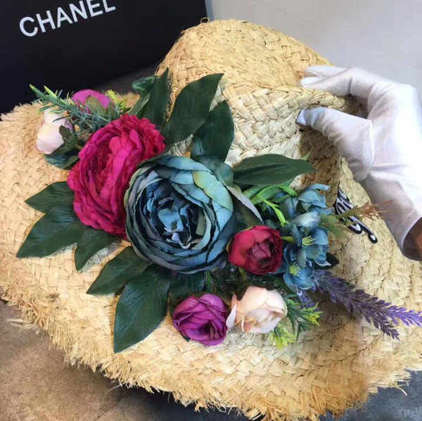 hot sale luxury Hat Women Summer Foldable Wide Straw Cap For Women Beach Resort Headwear Caps Flower Fashion brand Hats with original box