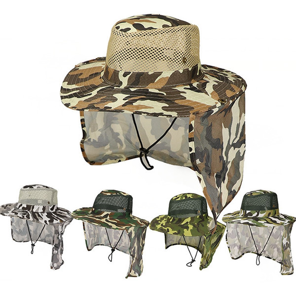 Outdoor Camouflage Caps Sport Jungle Military Cap Fishing Sun Screen Gauze Hat Cowboy Packable Army Bucket Hat TTA870