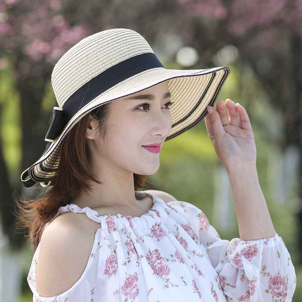 2019 New Korean Version Summer Fashion Casual Small Fresh Visor Foldable Travel Outdoor Sunscreen Straw Hat Women's Cap