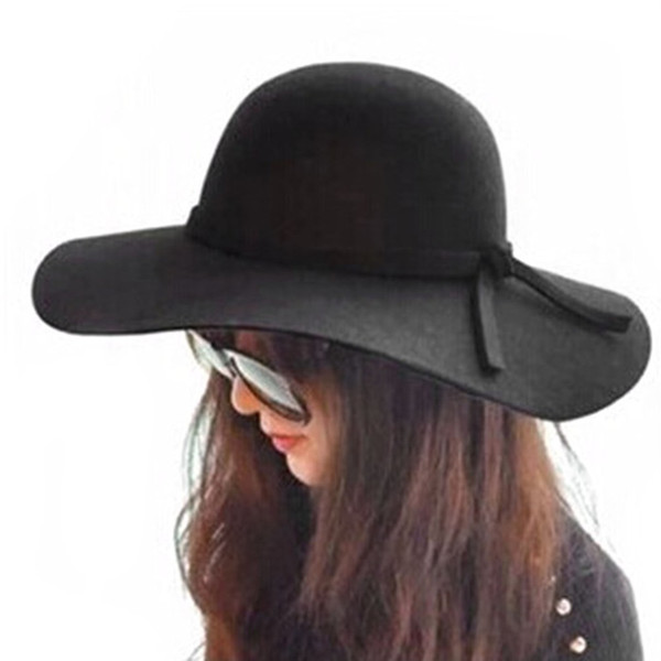 Wide Brim sun hats womens Summer autumn felt fedora bucket for women with big head female waves large brim sunbonnet fedoras C2