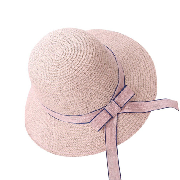 Summer Vacation Travel All-Match Women Straw Hat Fisherman Hat Outdoor Beach Sun Sunscreen Ribbon Decoration