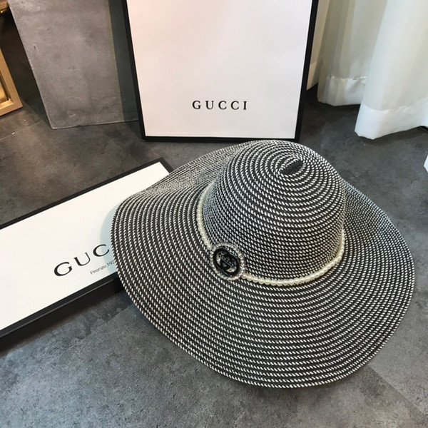 Women's big hat classic stripes 2019 new summer models foldable beach big straw hat, summer wild small fresh seaside sun protection sun hat
