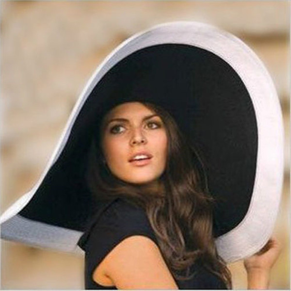 Hot 2017 fashion women Beach hats for women summer straw hat beach cap sun hats Sexy ladies Black and white large brim hat C18122501