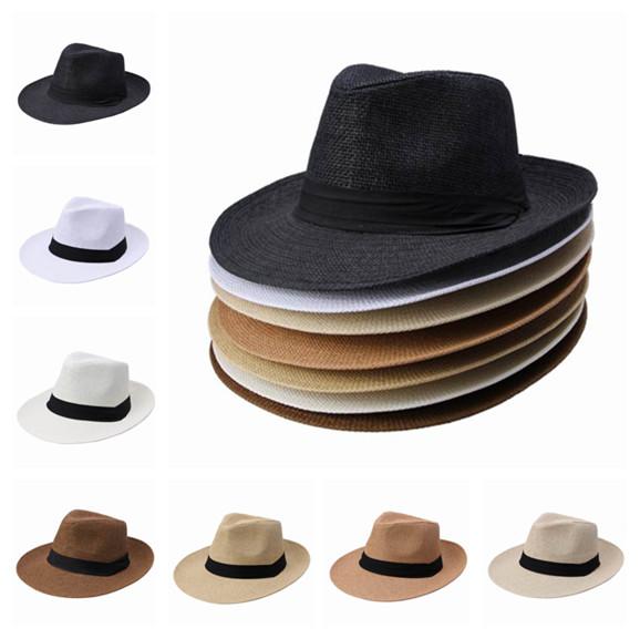 New Wide Brim Hats Unisex Men Women Cap Popular Solid Straw Hat Panama Fedora Cap DUP