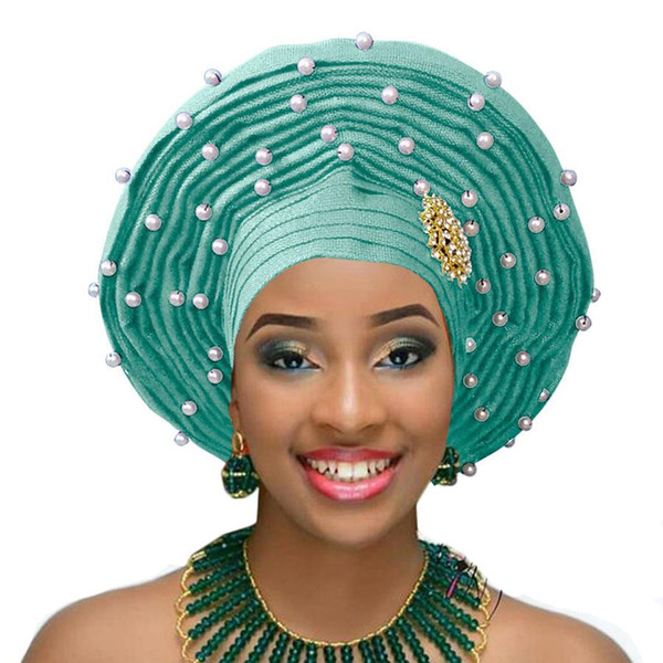African gele already heatie Aso oke headtie with beads african headwear for women free shipping
