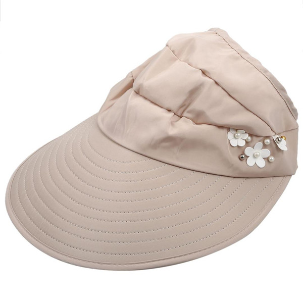 New Hot Sun Cap Ladies Foldable Beach Hat Wide Brim Plain Visor Hat Summer UV Sun Protection Travel Casual(Beige)