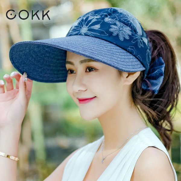 COKK Summer Hats For Women Chapeau Femme Large Wide Brimmed Folding Sun Hat Female Travel Outdoor Visor Cap Suncreen Sunhat