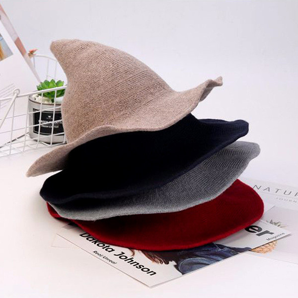 Solid color Halloween Cap Wizard Witch Hat Party Hats Knitted Woman fisherman hat Wide Brim Hats mk859