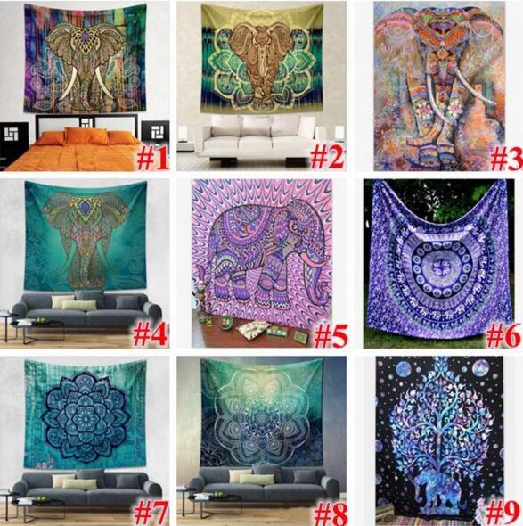 22 Designs 150*130cm Tapestries Bohemian Mandala Beach Tapestry Hippie Throw Yoga Mat Towel Elephant Peacock Beach Shawl