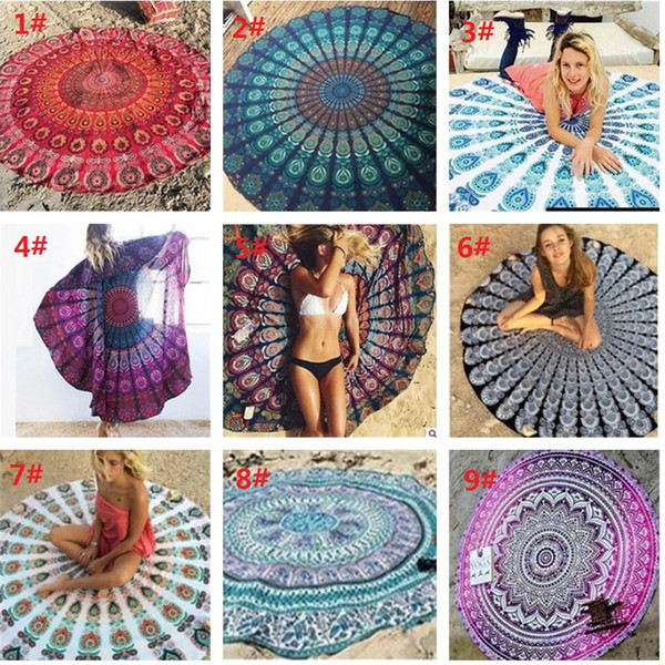 Hot 35 sty Mandala Chiffon Round Beach Towel Throw Tapestry Hippy Boho Gypsy Tablecloth Bath Towel New Bohemian Wind Square Beach Towel B680