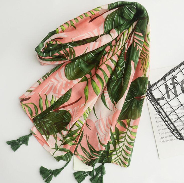 New Cotton Print Leaves Scarves Women Beach Towel Scarf Female Shawls Cape Beach Scarves Women Scarf Beach Cover Up Wrap Sarong 180*100 CM