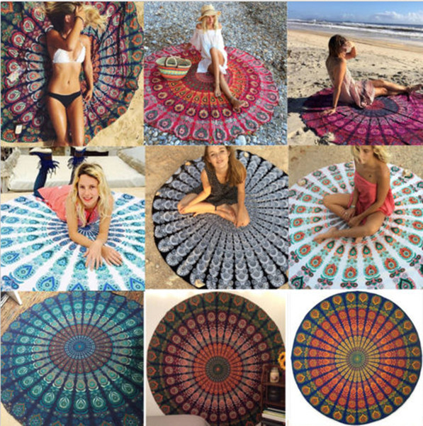 European and American style round print beach towel suntan shawl summer square towel round size 150cm in diameter