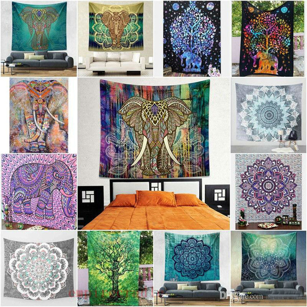 210*150cm Wall Decorative Hanging Tapestries Indian Bedspread Ethnic Throw Art Bohemian Floral blue green square Towels Beach Yoga Throw Mat